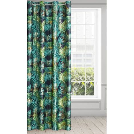 Cortina confeccionada Davos de 140x250 cm, color negro/verde con ojales. (1/4)