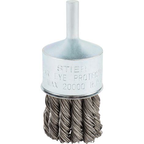 STIER Pinselkopfbürste, Bürstendurchmesser 29 mm, Schaftdurchmesser 6 mm, 0,5 mm, gezopft, Stahl, Pinselbürste, Drahtbürste für Bohrmaschinen, Drahtbürstenaufsatz für Bohrmaschinen
