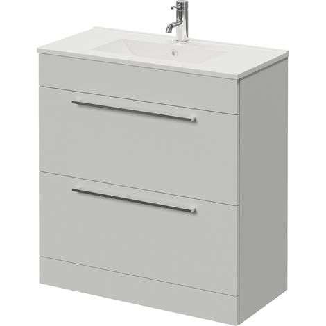 Napoli 390 Gloss Grey Pearl 800mm 2 Drawer Vanity Unit with Angel Basin - 800mm - Chrome 480mm Handle