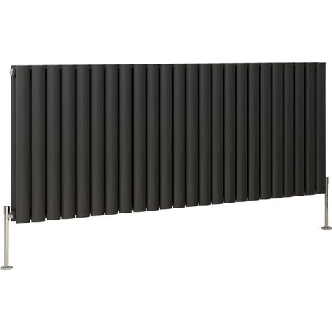 Anthracite Oval Column Designer Radiator Central Heating Rads with Angle Square Valve Horizontal Double 600x1416mm (1/2)