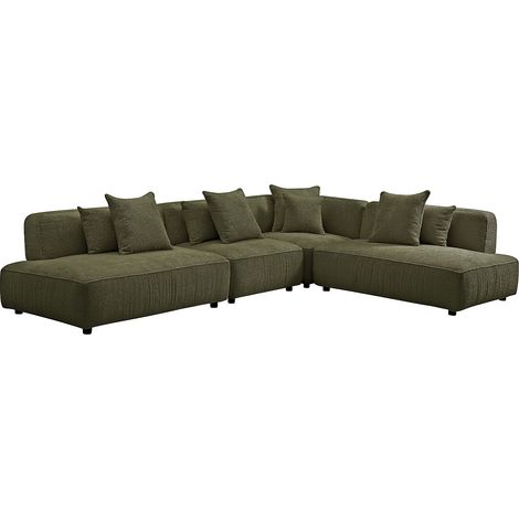 Divano angolare modulabile in tessuto bouclette verde kaki - LELACO (1/5)