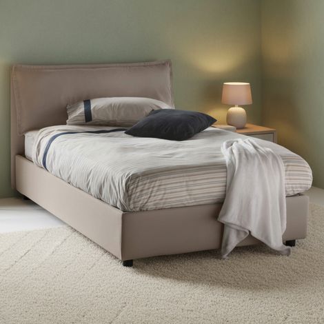 Dmora - Quadratisches und halbes Bett Dbegi, Containerbett mit Stoffbespannung, 100% Made in Italy, Frontöffnung, passend für Matratze 120x200 cm, Turteltaube (1/5)