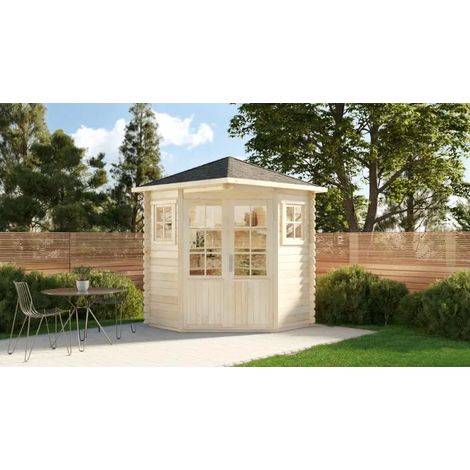 Alpholz – Abri de jardin bois 5 côtés marron imprégné – Épaisseur de paroi 28 mm – Dimensions 225 cm – Garantie 5 ans - 5-hoekig (1/5)