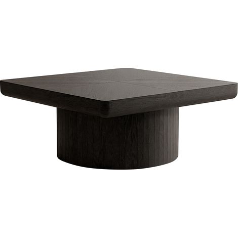 Tavolino da caffè quadrato 78 cm nero con piano effetto parquet e base cilindrica (1/5)