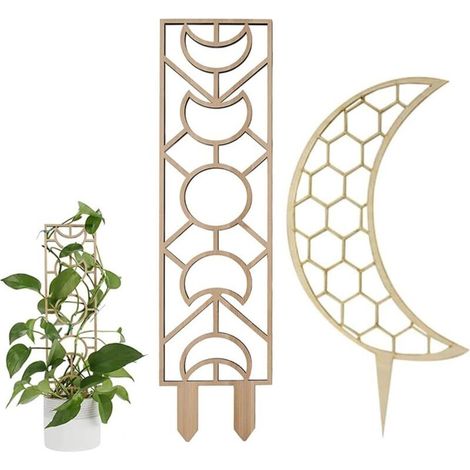 Treillis en bois décoratif pour plantes grimpantes d'intérieur, motif fenêtre de lune/ruche, 30 cm, naturel, lot de 2 (1/5)
