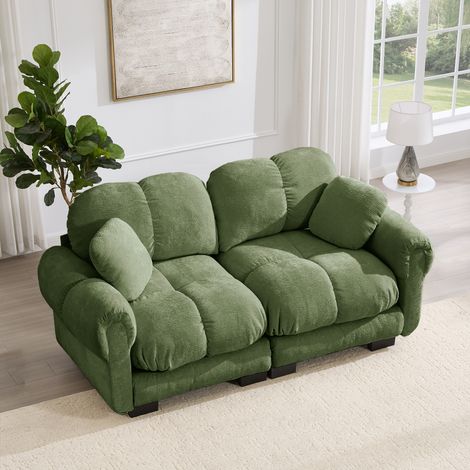 Canapé 2 places chenille vert, capitonné fin, design élégant, convertible modulable, assise épaisse moelleuse, dossier ergonomique, montage simple, parfait pour séjour, coussins confortables inclus (1/5)