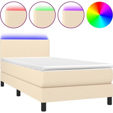 Maison Exclusive - Sommier Ă lattes de lit avec matelas LED CrĂšme 90x190 cm Tissu (1/5)