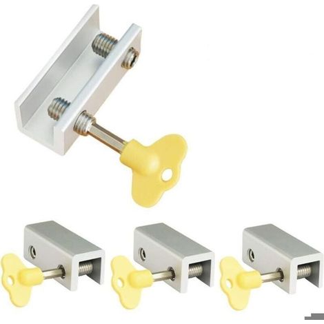 Serrures de fenêtre, Paquet de 4 serrures de fenêtre coulissantes en aluminium, Serrure de sécurité à cadre réglable pour p (1/4)