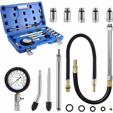 Kit Testeur De Compression - Manomètre 20 Bar - Pour Moteurs Essence Voitures Motocyclettes Tondeuses - 11 Pièces Avec Adaptateurs M10 À M18