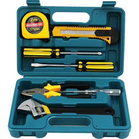 8008 Kit Outils en Acier Inoxydable, Pince, Clé, Tournevis, Mallette de Bricolage pour Voiture et Maison, 8 pièces