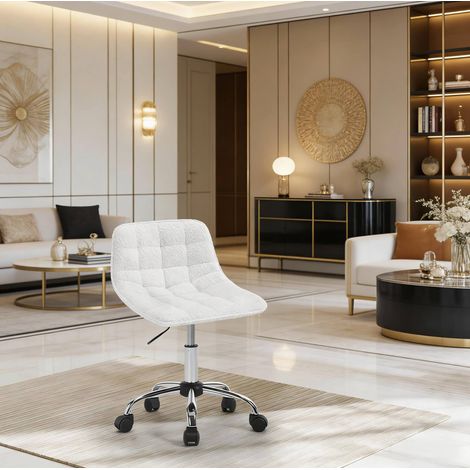 Silla de oficina 43x50x60-67.5 cm blanca en chenilla y metal, giratoria con ruedas y altura regulable (1/5)