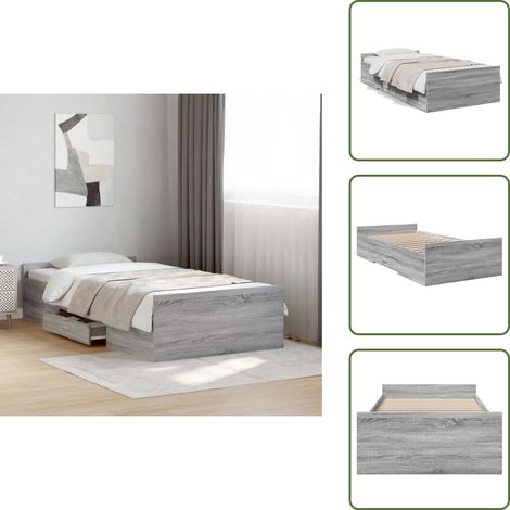 Bettgestell mit Schubladen Grau Sonoma 75x190 cm Holzwerkstoff - Bettesrahmen - Holzbettrahmen - Schubladentresor - Doppelbett - Einzelbett