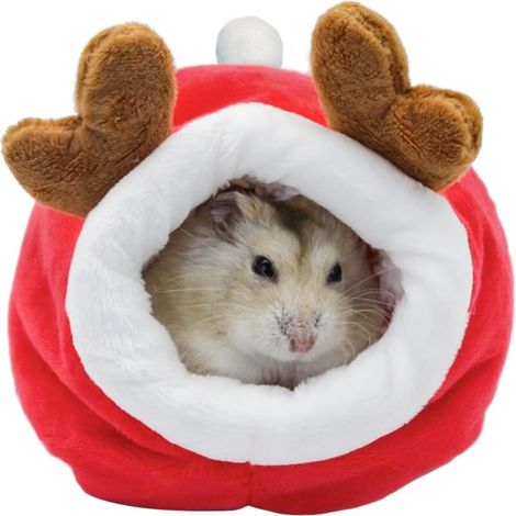Lit pour Petit Animal 9x9x10 cm Nid Doux Semi-Fermé Coussin Amovible Rouge Festif (1/4)