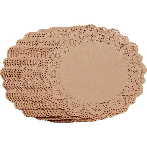 Juego de 100 tapetes redondos de papel con encaje, Ø16,5 cm, color marrón, para usar en eventos formales y bodas.
