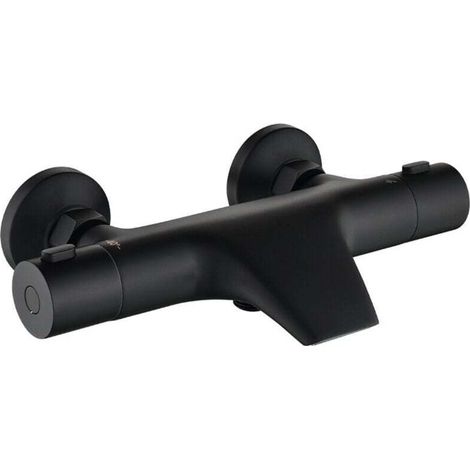 Thermostatic Shower Bath Mixer Black Brass Safety Shutoff 40°C Wall Mounted Faucet (1/4)
