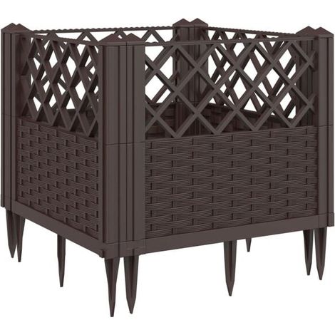 Pot de fleurs avec support marron, 43,5 x 43,5 x 43,5 cm, matériau PP. (1/5)