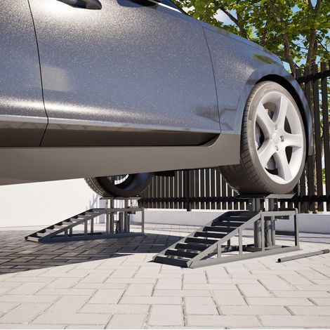 Rampas de acceso para coche regulables, lote de 2, acero, carga máx. 2000 kg, gris OKMYHOME (1/5)