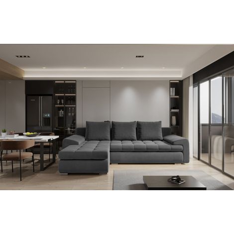 Kaiser Möbel Elegantes und modernes Ecksofa TOMI Castel Dunkelgrau Links (1/4)