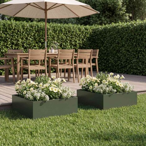 vidaXL Garden Planter 2 pcs Olive Green 40 x 40 x 20 cm (1/5)