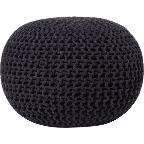 Beliani – Pouf rond en coton noir – Billes de polystyrène – Confort d'assise optimal – Design rétro – Dimensions 50x50x35 cm – Charge 120 kg