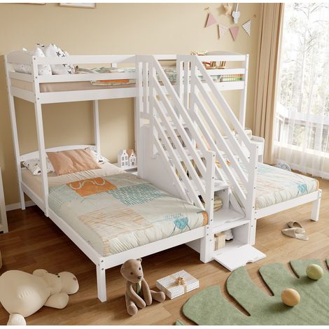lit enfant triple rangement echelle 90x200 pin blanc OKMYHOME (1/5)
