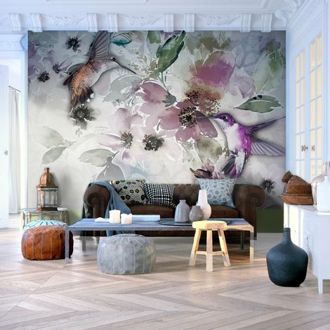 Papier peint nature à l'aquarelle - 250 x 175 cm (1/4)