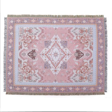 1 Stück, 160 x 130 cm, rosa gemusterte, karierte Strickdecke mit Fransen, Bohemian-Stil, schlicht, weich und bequem, schützt vor Kälte, für Sofa, Couch, Stuhl, Ruhe und Nickerchen