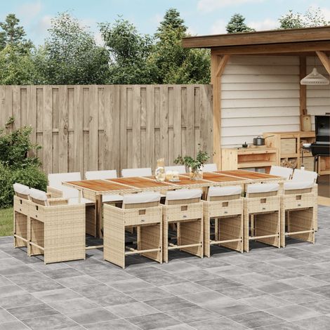 15-tlg. Garten-Essgruppe mit Kissen Beige Poly Rattan vidaXL (1/5)