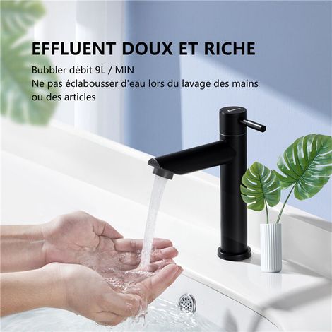 Robinet Eau Froide pour Lave-Mains Robinet Salle de Bain Noir Robinet Lavabo en Acier Inox Robinetterie Ronde Mousseur Démontable. MNS (1/4)