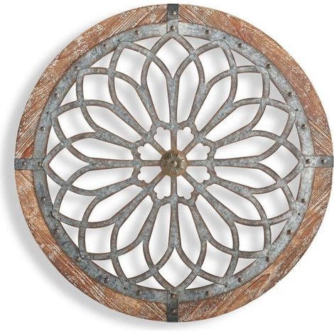 Rustikale Wanddekoration mit in Metall und Holz geschnitzten Blumen, Wandkunst im Landhausstil (1/2)
