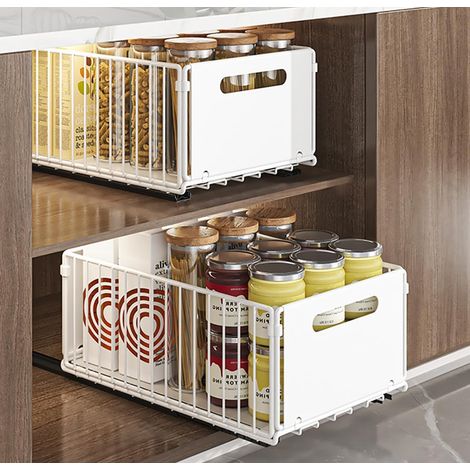 Organiseurs de Tiroirs de Cuisine Tiroir Coulissant Placard de Cuisine Organiseurs Tiroirs (Blanc, 2pièce 38Dx25Wx19H CM)