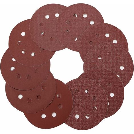 Disco de lijado de 125 mm, 100 unidades, grano 40/60/80/100/120/180/240/320/400/800, para lijado, pulido y eliminación de óxido (8 agujeros) (1/5)