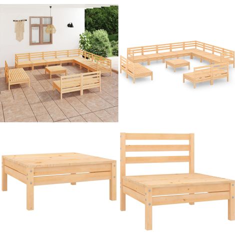 Salon de jardin 13 pcs Bois de pin massif - Canapé en bois - Canapé d'angle (1/5)