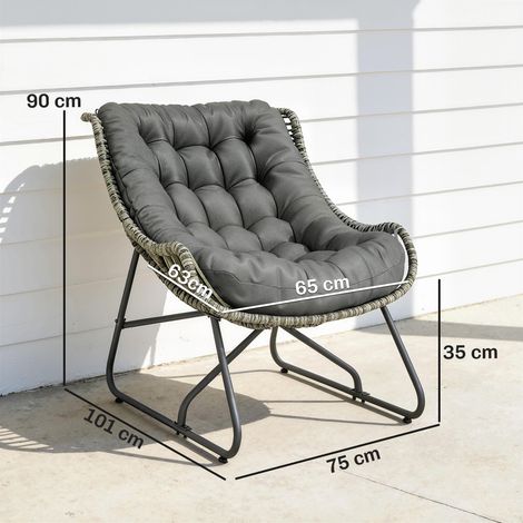 Fauteuil en rotin avec sangles de coussin, fauteuil d'extérieur rembourré en polyrotin, fauteuil en osier jusqu'à 120 kg (1/5)