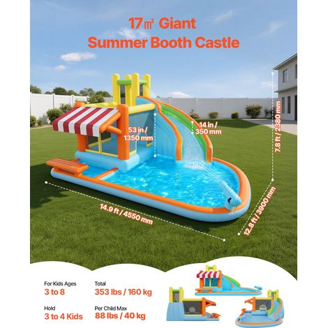 Château Gonflable, Aire de Jeux Gonflable Extérieur avec Toboggan Aquatique, Kiosque de Jeu, Piscine, Zone de Saut, Canon à Eau, So… (1/5)