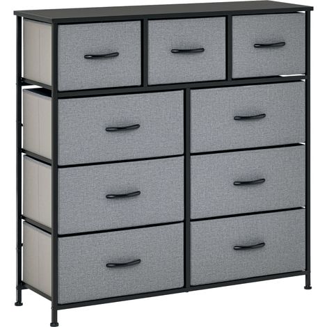 Commode 9 tiroirs rangement pliant en tissu avec structure en acier noir 100x30x100 cm couleurs noir et gris (1/5)