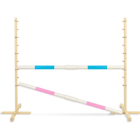 Sprunghindernis für Steckenpferde, 160 cm hoch, 120 cm breit, zwei Balken – hellblau und hellrosa (1/5)