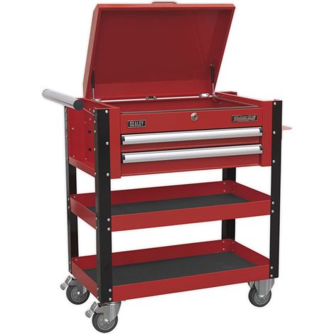 Sealey AP760M Superline PRO® Heavy-Duty Mobile Tool & Parts Trolley with Lockable Top & 2 Drawers - Red
