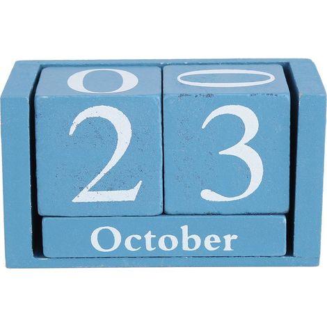 Calendrier bloc en bois vintage, avec mois et date, décoration pour bureau et maison, couleur bleue (1/5)
