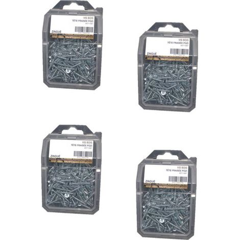 4 Coques de 200 Vis Bois Tête Fraisée Pozidriv 3.5 x 17 mm - Zingué blanc - D-Work