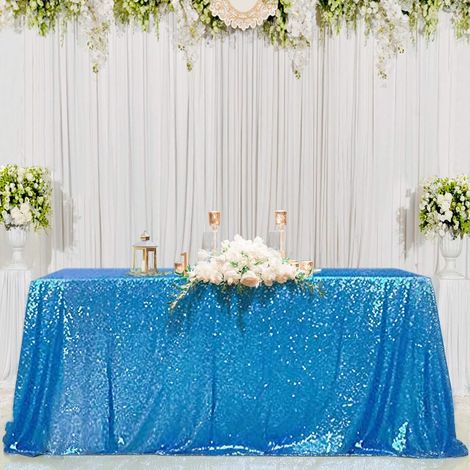 Nappe rectangulaire à sequins bleu aigue-marine, sans couture, 50 x 1 (1/5)