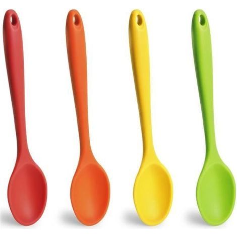 Silikonlöffel (rot, orange, grün, gelb) – 4er-Set – Rot, Orange, Grün, Gelb – Antihaftbeschichtung – Hitzebeständig (1/4)