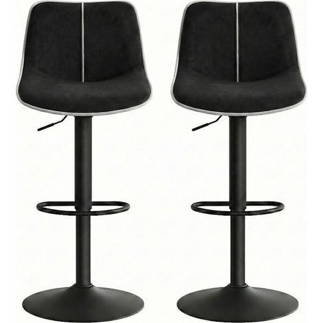 Lot de 2 Tabourets de Bar, Réglables en Hauteur, Pivotants, Velours, Noir