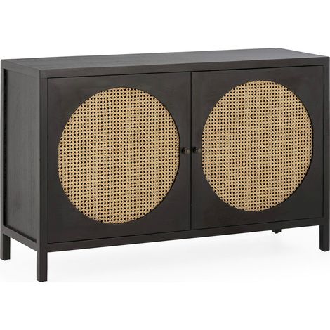 Buffet bois de cèdre et rotin noir naturel style contemporain - Noir et rotin naturel (1/5)
