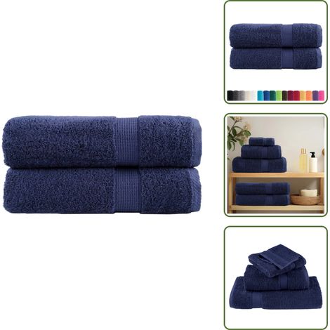 Waschmaschinenwaschbar - vidaXL Premium Handtücher SOLUND 2 Stk. Marineblau 50x100 cm 600 g/m² - Frottiertuch (1/5)