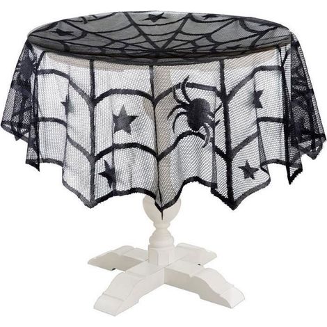 Nappe Halloween - Toile d'araignée et dentelle - Noir - 102 cm - Accessoire d'horreur noir - Nappe de table (1/4)