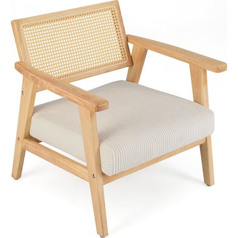 COSTWAY Corduroy Accent Chair Indoor Leisure Chair w/ Upholstered Seat-Natural