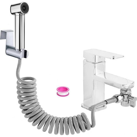 Bidet Shower Head Set, Bathroom Bidet Accessory with Faucet Dispenser, Spring Hose Hook, Bathroom Hygiene and Diaper Cleaning, Silver (1/5)