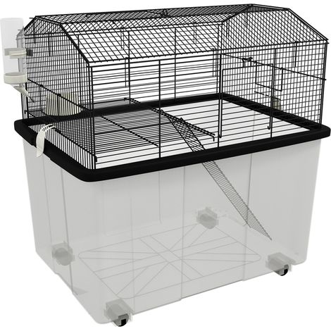 Cage hamster rongeur 2 niveaux avec roues plateforme échelle en acier 57x43x57 cm noir (1/5)