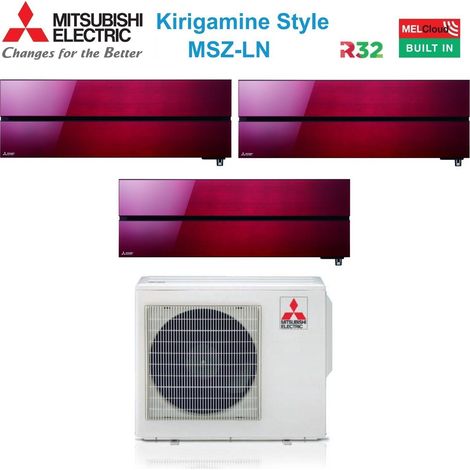 aire acondicionado mitsubishi electric trial split inverter kirigamine style msz-ln 9+9+12 con mxz-3f54vf ruby red r-32 wi-fi integrado color rojo 9000+9000+12000
